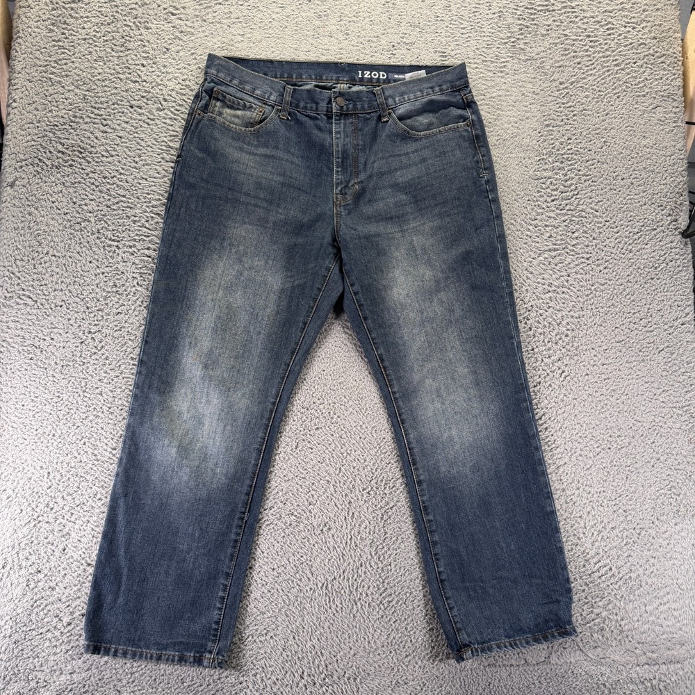 Izod Jeans Men's 36x30 Blue Cotton Denim Straight Leg Relaxed Workwear Faded